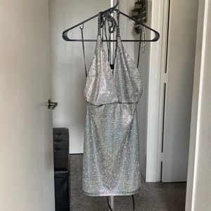 Silver embellished halter dress